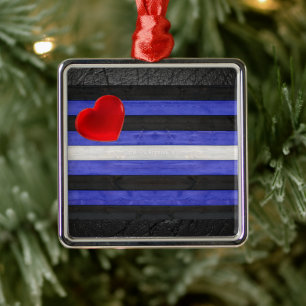 SlipperyJoe's Leder-Stolzflagge schwarz königsblau Ornament Aus Metall