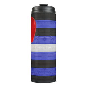 SlipperyJoe's Leder-Stolzflagge schwarz königsblau Thermosbecher