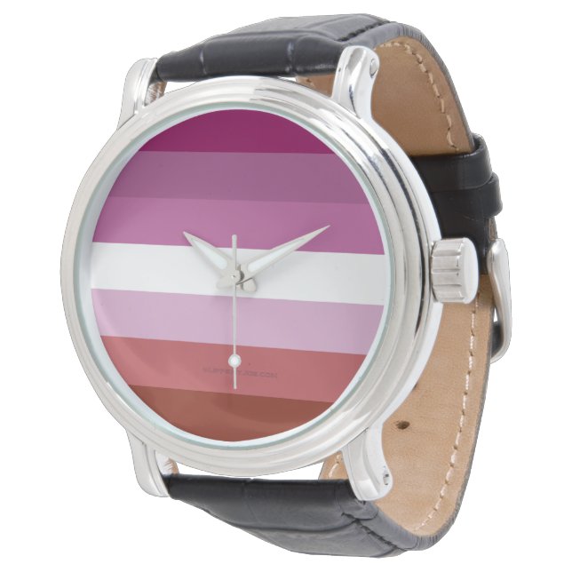 SlipperyJoe's lesbische Stolz-Fahnengemeinde Armbanduhr (Schrägansicht)
