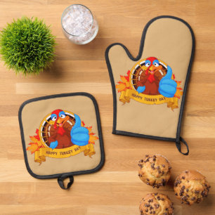 SlipperyJoe's lustige Cartoon-Thanksgiving-Gestalt Ofenhandschuh & Topflappen-Set