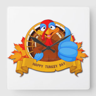 SlipperyJoe's lustige Cartoon-Thanksgiving-Gestalt Quadratische Wanduhr