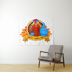 SlipperyJoe's lustige Cartoon-Thanksgiving-Gestalt Wandteppich