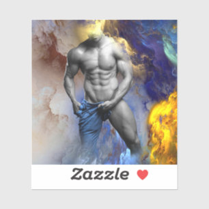 SlipperyJoe's Mann dampfendes hemdloses Sixpack zi Aufkleber