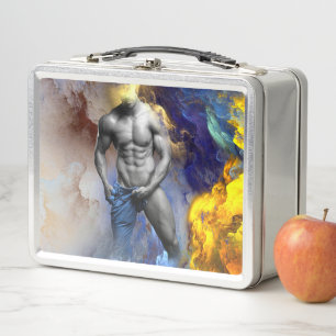 SlipperyJoe's Mann dampfendes shirtloses Sixpack z Metall Brotdose
