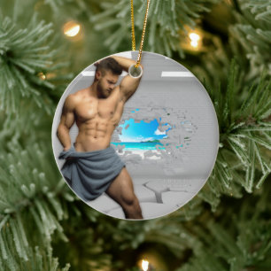 SlipperyJoe's Mann Handtuch gebrochene weiße Ziege Keramik Ornament
