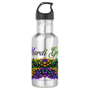 SlipperyJoe's Mardi Gras Bead Necklaces lila gol Edelstahlflasche