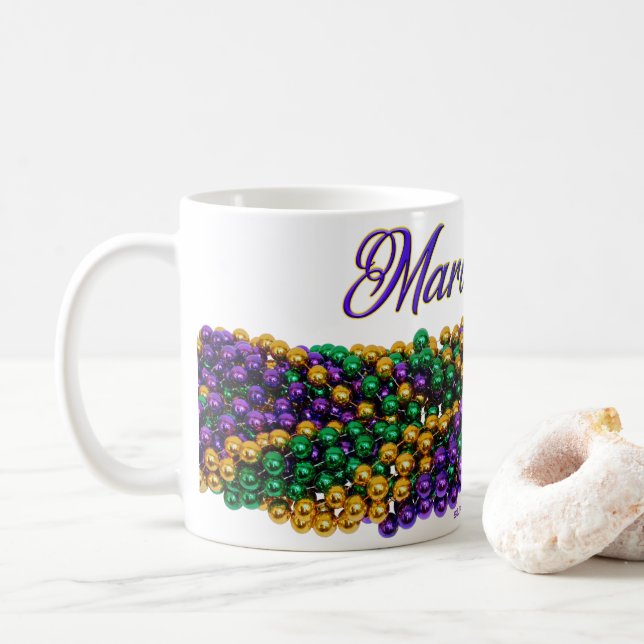 SlipperyJoe's Mardi Gras Bead Necklaces lila gol Kaffeetasse (Mit Donut)