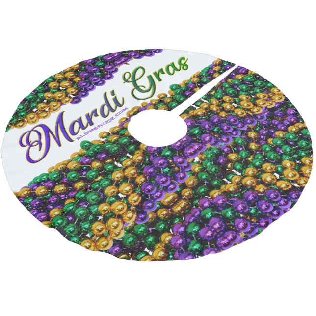 SlipperyJoe's Mardi Gras Bead Necklaces lila gol Polyester Weihnachtsbaumdecke (Schrägansicht)