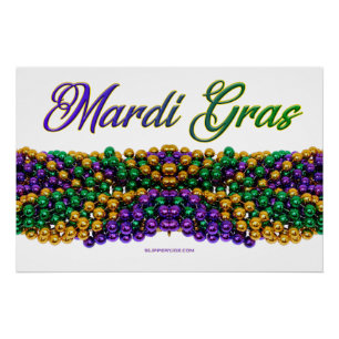 SlipperyJoe's Mardi Gras Bead Necklaces lila gol Poster