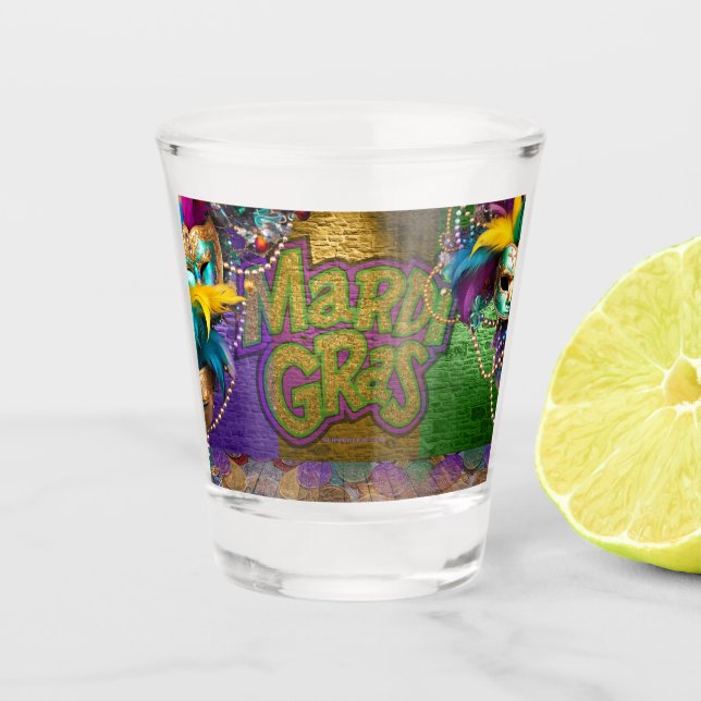 SlipperyJoe's Mardi Gras Bead Necklaces verdoppelt Schnapsglas (Vorderseite)