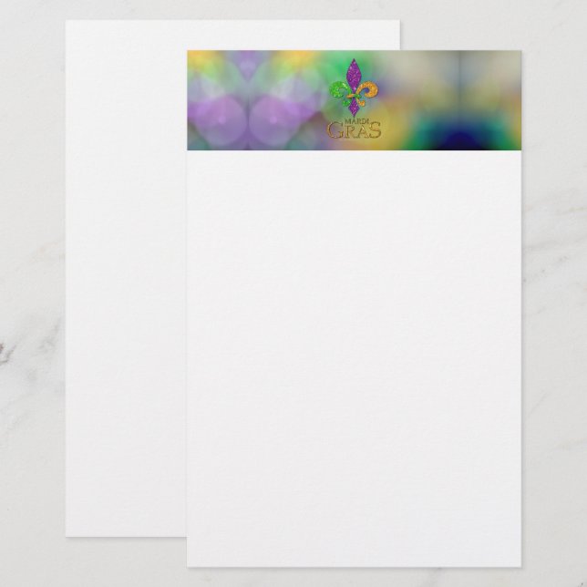 SlipperyJoe's Mardi Gras Festival glittery fleur-d Briefpapier (Vorne/Hinten)