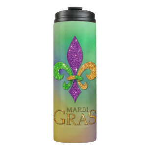SlipperyJoe's Mardi Gras Festival glittery fleur-d Thermosbecher