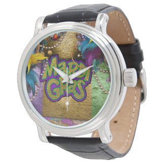 SlipperyJoe's Mardi-Gras-Grafikdoppelbänder Armbanduhr