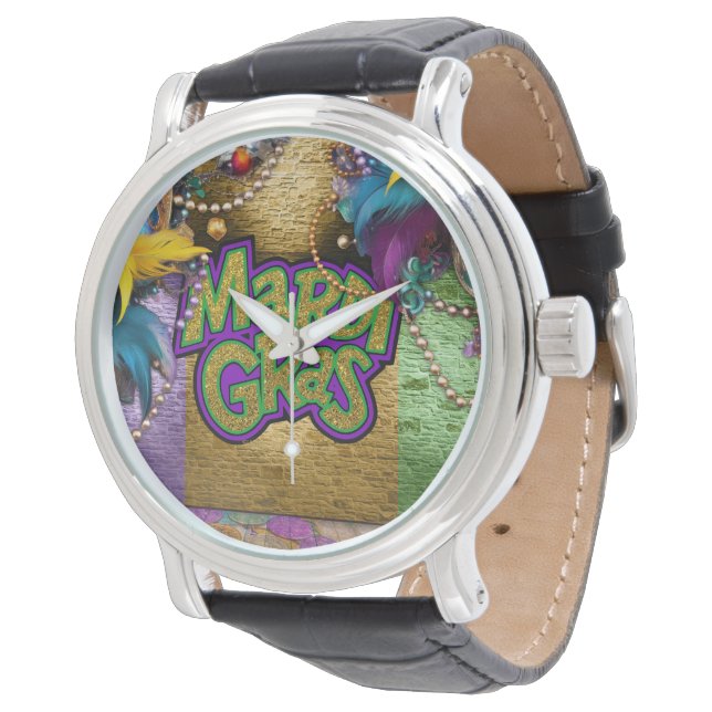 SlipperyJoe's Mardi-Gras-Grafikdoppelbänder Armbanduhr (Schrägansicht)