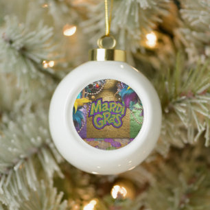 SlipperyJoe's Mardi-Gras-Grafikdoppelbänder Keramik Kugel-Ornament