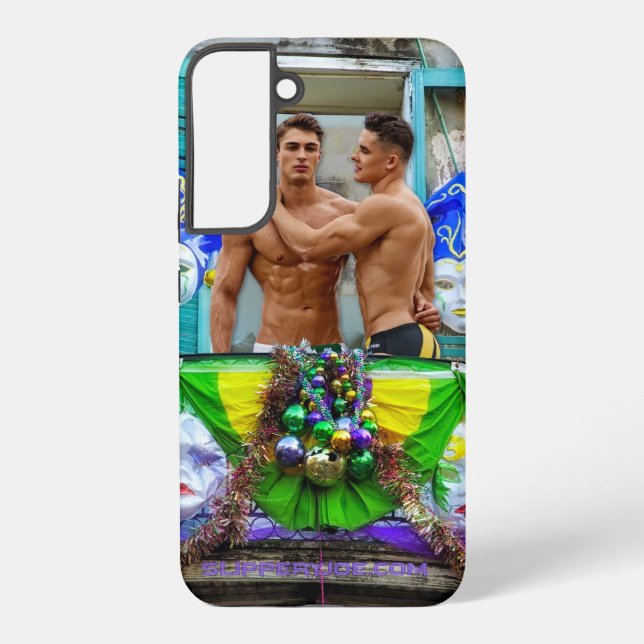 SlipperyJoe's Mardi Gras Männer lila goldgrüner Ba Samsung Galaxy Hülle (Rückseite)