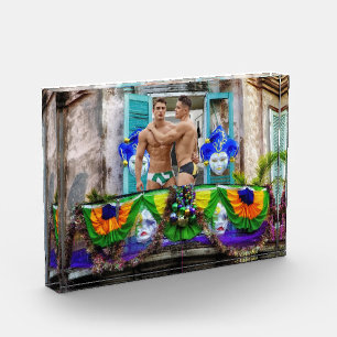 SlipperyJoe's Mardi Gras maskiert Perlendekoration Fotoblock