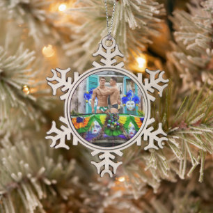 SlipperyJoe's Mardi Gras maskiert Perlendekoration Schneeflocken Zinn-Ornament