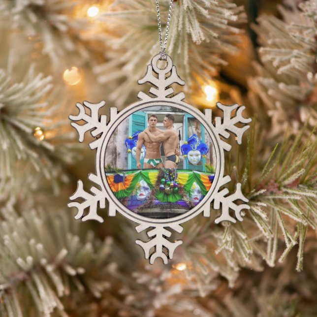 SlipperyJoe's Mardi Gras maskiert Perlendekoration Schneeflocken Zinn-Ornament (Baum)