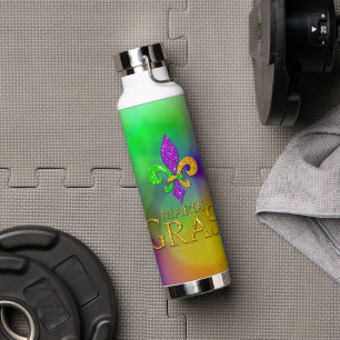 SlipperyJoe's Mardi Gras purple gold green fleur-d Trinkflasche