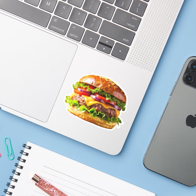 SlipperyJoes mundwässernder Cheeseburger knusprig  Aufkleber (Laptop mit iPhone)