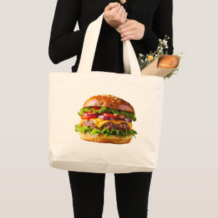SlipperyJoes mundwässernder Cheeseburger knusprig  Jumbo Stoffbeutel