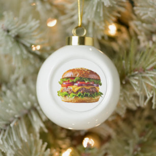 SlipperyJoes mundwässernder Cheeseburger knusprig  Keramik Kugel-Ornament