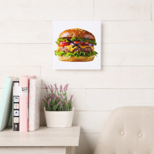 SlipperyJoes mundwässernder Cheeseburger knusprig  Quadratische Wanduhr