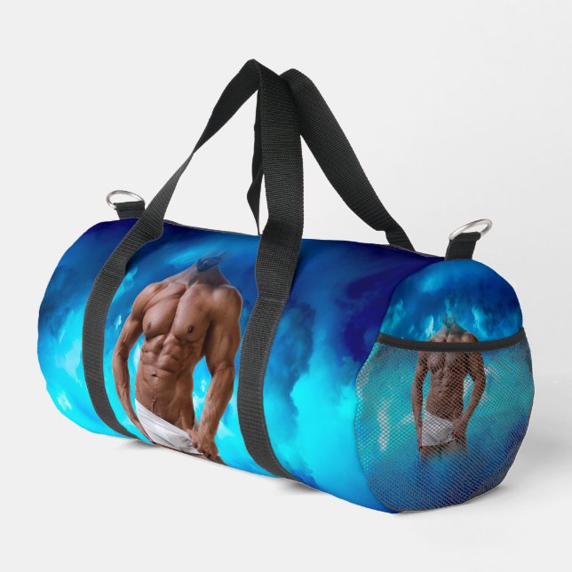 SlipperyJoe's muskulöse, bärtige, weiße Unterwäsch Duffle Bag (Rechte Ecke)
