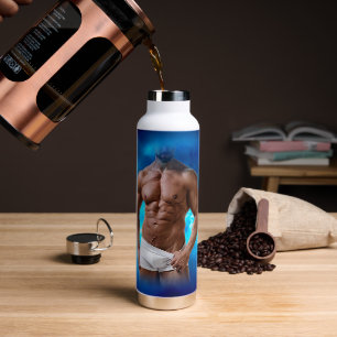 SlipperyJoe's muskulöse, bärtige, weiße Unterwäsch Trinkflasche