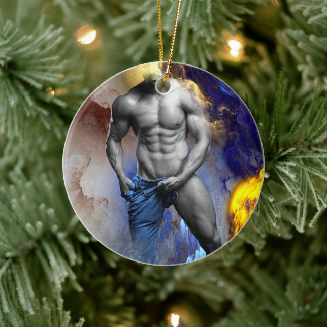 SlipperyJoe's muskulöse Mann-Physik-Dampf-Shirtle Keramik Ornament (Baum)