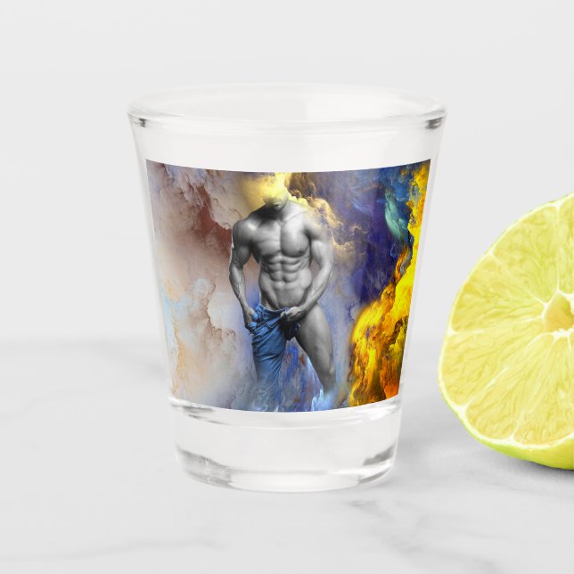 SlipperyJoe's muskulöse Mann-Physik-Dampf-Shirtle Schnapsglas (Vorderseite)