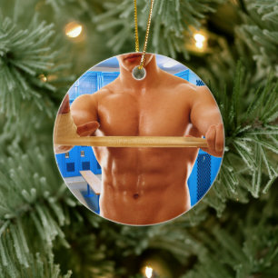 SlipperyJoe's muskulöser Mann ohne Hemd-Brust 6 Pa Keramik Ornament