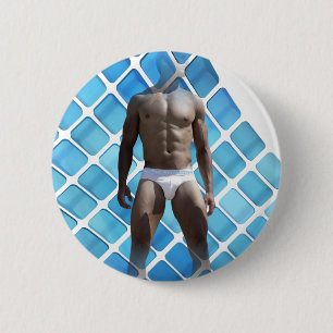 SlipperyJoe's muskulöser Mann Six-Pack Bauch weiß  Button