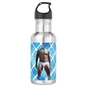 SlipperyJoe's muskulöser Mann Six-Pack Bauch weiße Edelstahlflasche