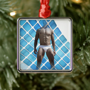 SlipperyJoe's muskulöser Mann Six-Pack-Bauch weiße Ornament Aus Metall