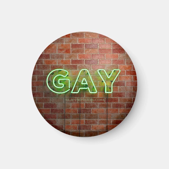 SlipperyJoe's neon Gay Sign green Stein Wand Wort Magnet (Vorne)
