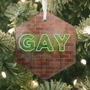 SlipperyJoe's Neon-Schwulen-Schild grüne Ziegelwan Ornament Aus Glas