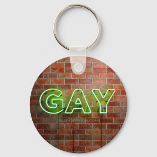 SlipperyJoe's Neon-Schwulen-Schild grüne Ziegelwan Schlüsselanhänger