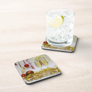 SlipperyJoe's Neujahrsfeier Toast golden  Getränkeuntersetzer
