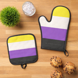 SlipperyJoe's Nonbinary Pride Flag gelb weiß lila  Ofenhandschuh & Topflappen-Set