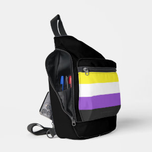 SlipperyJoe's Nonbinary Stolzflagge gelb weiß lila Crossbody Bag