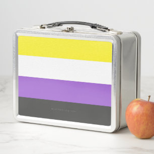 SlipperyJoe's Nonbinary Stolzflagge gelb weiß lila Metall Brotdose