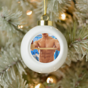 SlipperyJoe's oberkörperfreier muskulöser Mann Abs Keramik Kugel-Ornament
