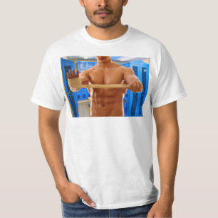 SlipperyJoe's oberkörperfreier muskulöser Mann Bau T-Shirt