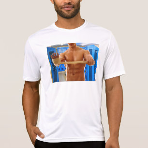 SlipperyJoe's oberkörperfreier muskulöser Mann Bau T-Shirt