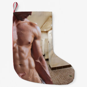 SlipperyJoe's oberkörperfreier muskulöser Männer-T Kleiner Weihnachtsstrumpf
