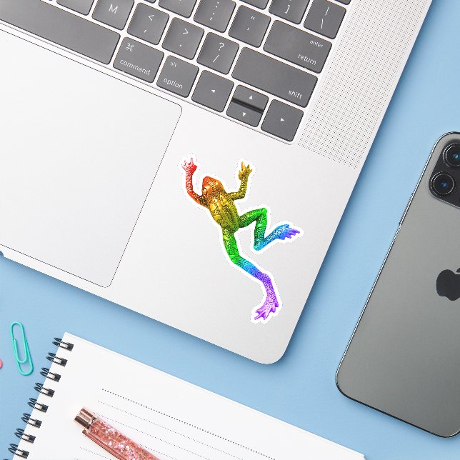 SlipperyJoe's Pride Frog-Figur Lebhaft farbig Aufkleber (Laptop mit iPhone)