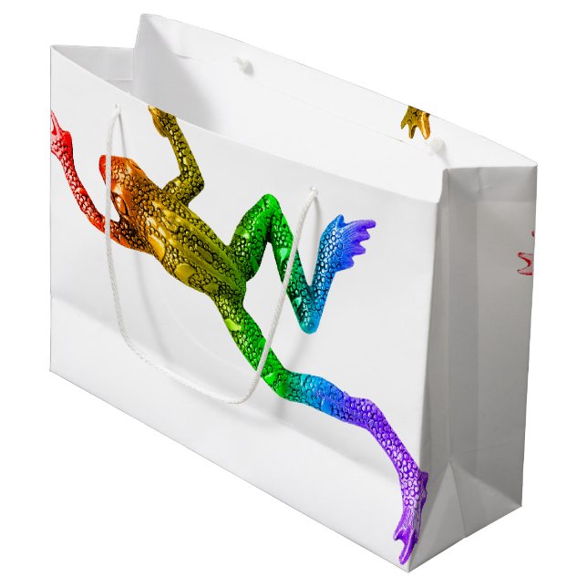 SlipperyJoe's Pride Frog-Figur Lebhaft farbig Große Geschenktüte (Vorderseite Schrägansicht)