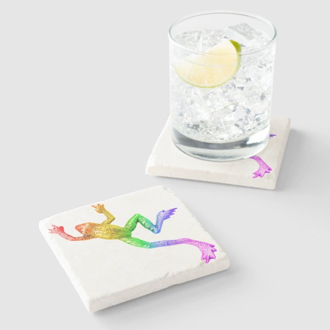 SlipperyJoe's Pride Frog-Figur Lebhaft farbig Steinuntersetzer (Seitenansicht)